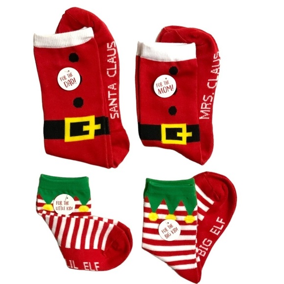 Holiday Family Socks 4 Pack Matching Christmas Set Santa Mrs Clause and 2 Elves - Picture 6 of 15